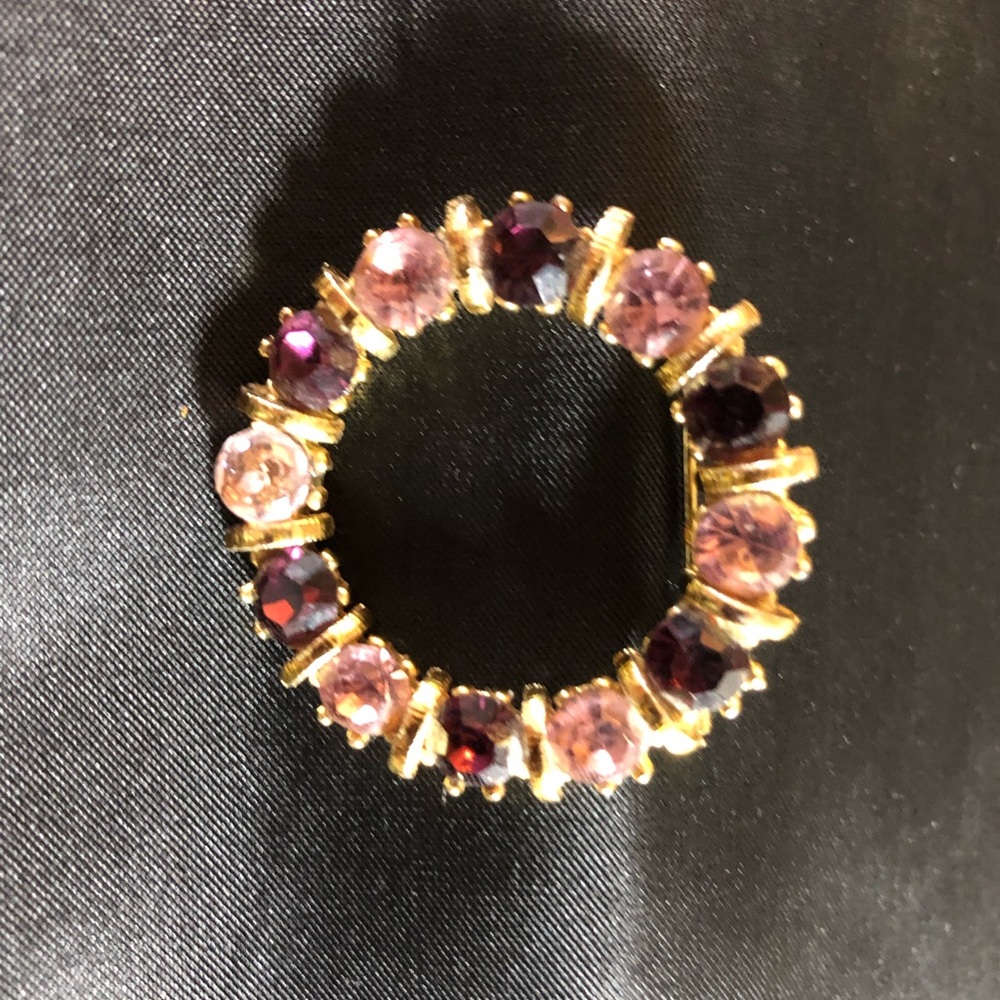 Amethyst and Pink Rhinestone Circle Pin